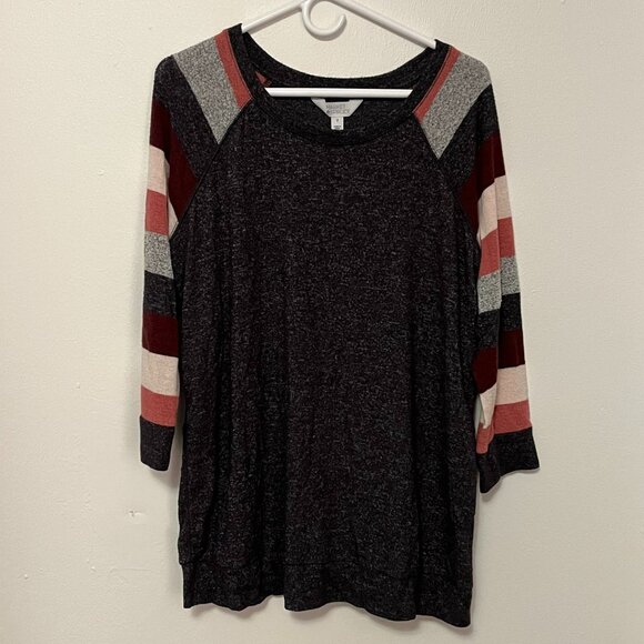 Market & Spruce Sweater Long Sleeve Gray with Red Stripes Size 1X Women's - Picture 1 of 4